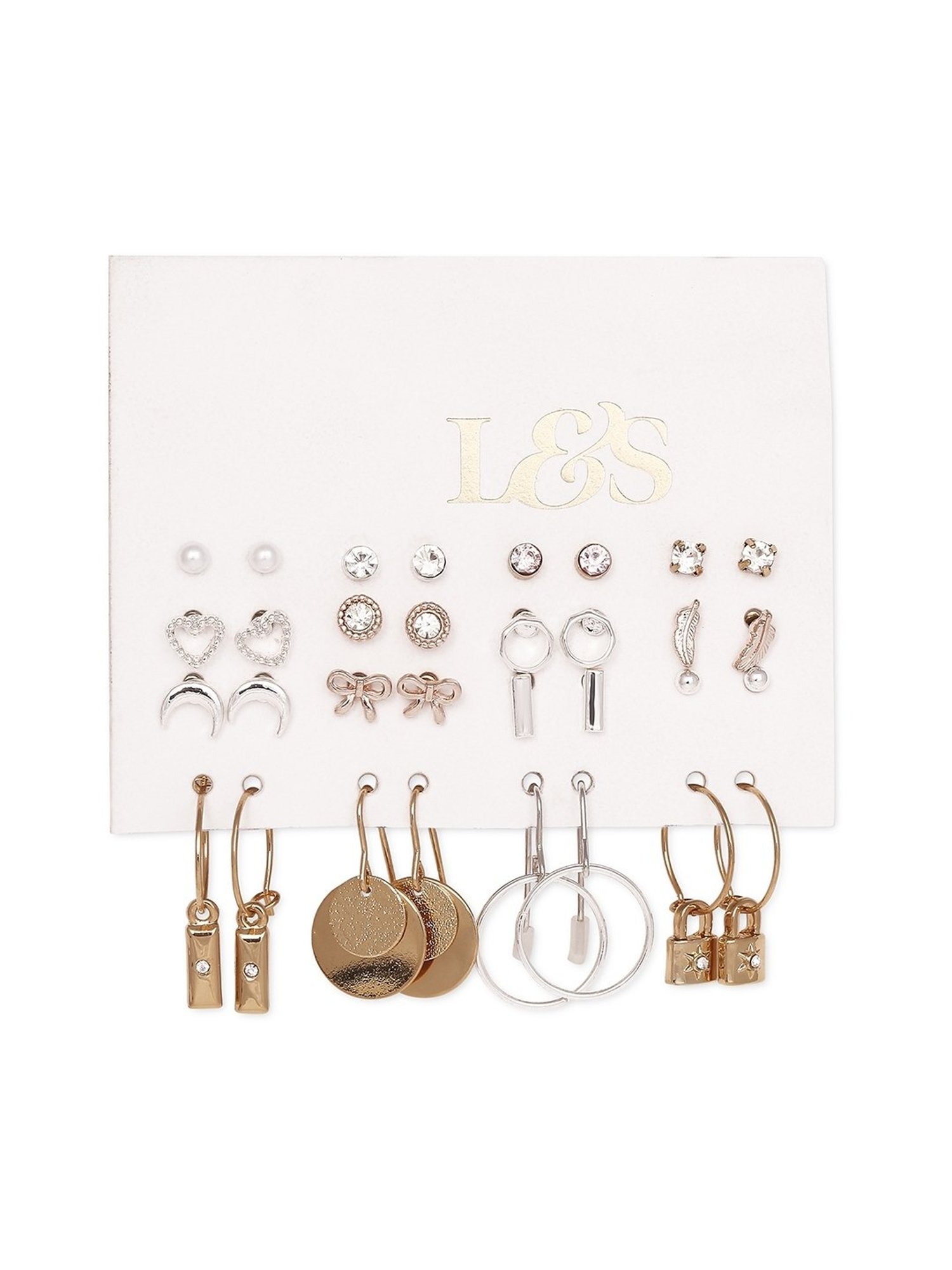 Lilly & Sparkle Set of 12 Studs and 4 Drop Earrings
