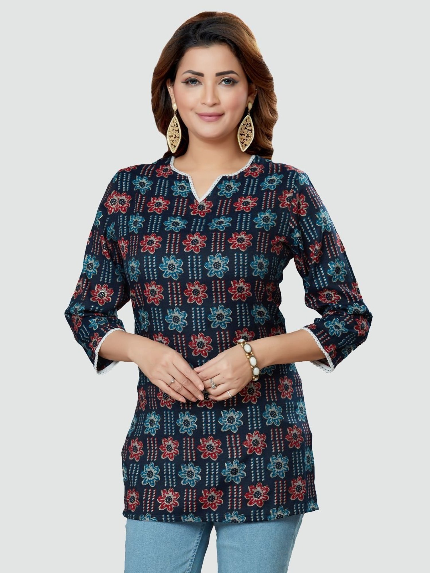 Saree Swarg Navy Printed Tunic