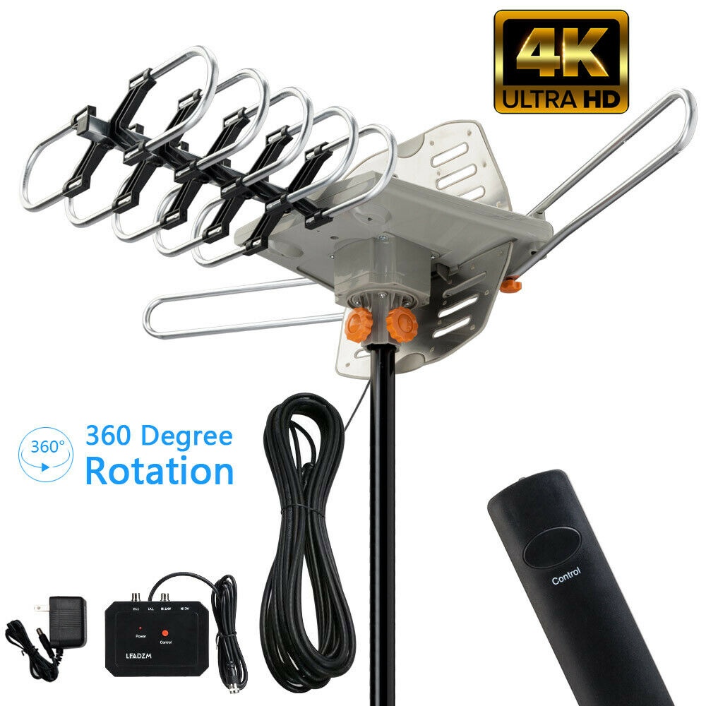 990 Mile Outdoor TV Antenna Motorized Amplified V/UHF HDTV 1080P 4K 360&deg; Rotate