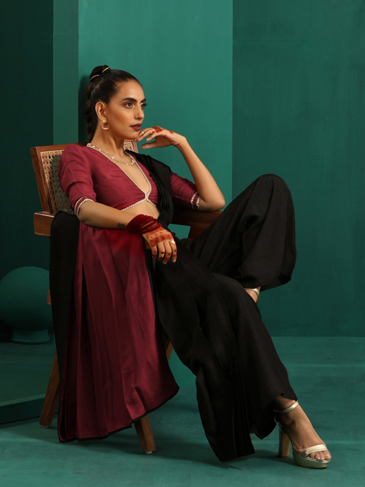 trueBrowns Maroon Silk Gota Blouse