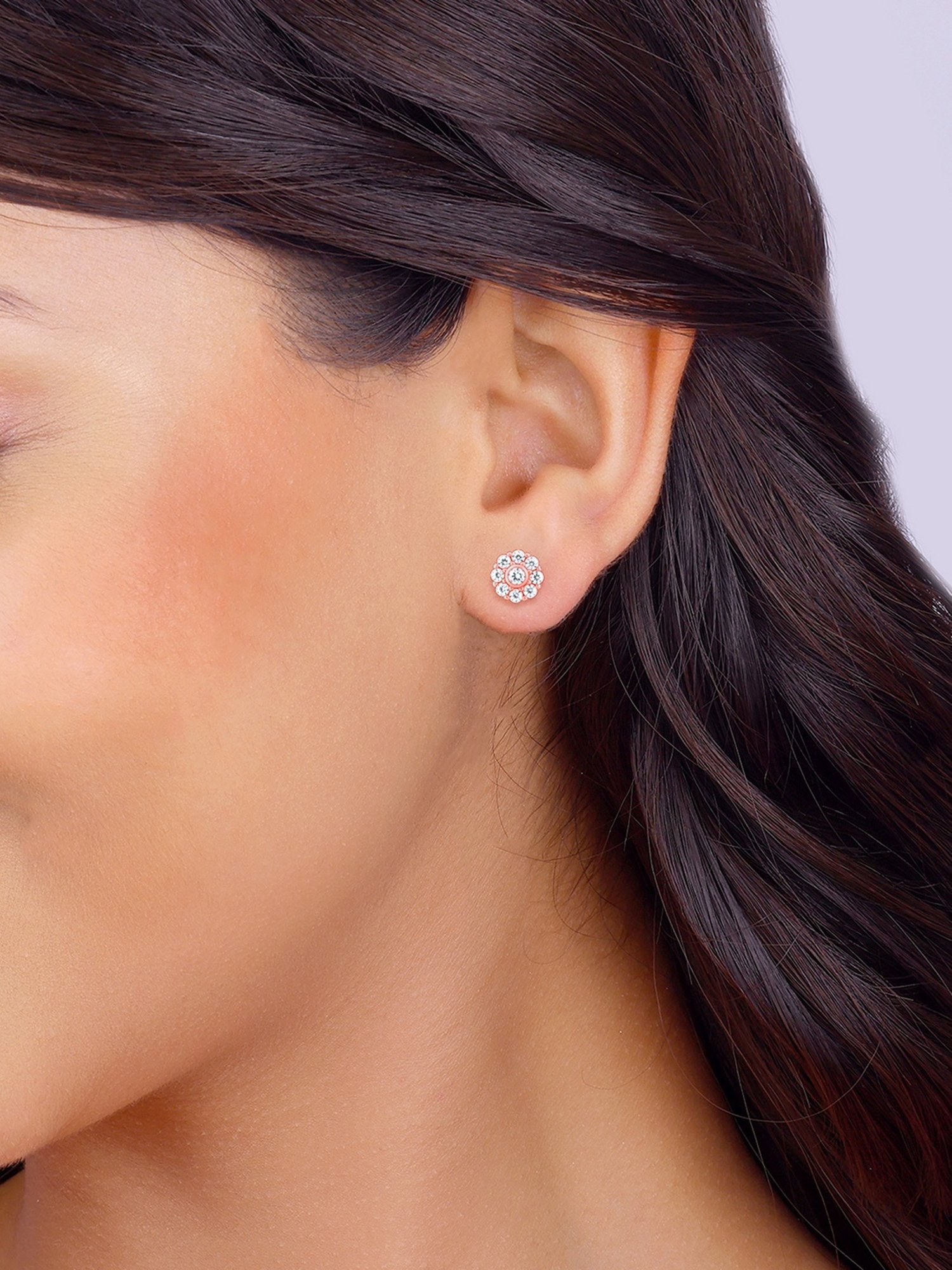 GIVA 92.5 Sterling Silver Rose Gold Zircon Eclipse Stud Earrings