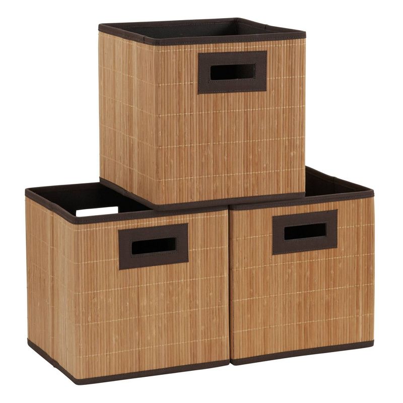Household Essentials 3pc Bamboo Reed Cloth Kids' Storage Bin Brown