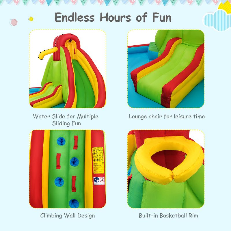 Kids Inflatable Water Slide Bounce Park Splash Pool w/Water Cannon & 480W Blower