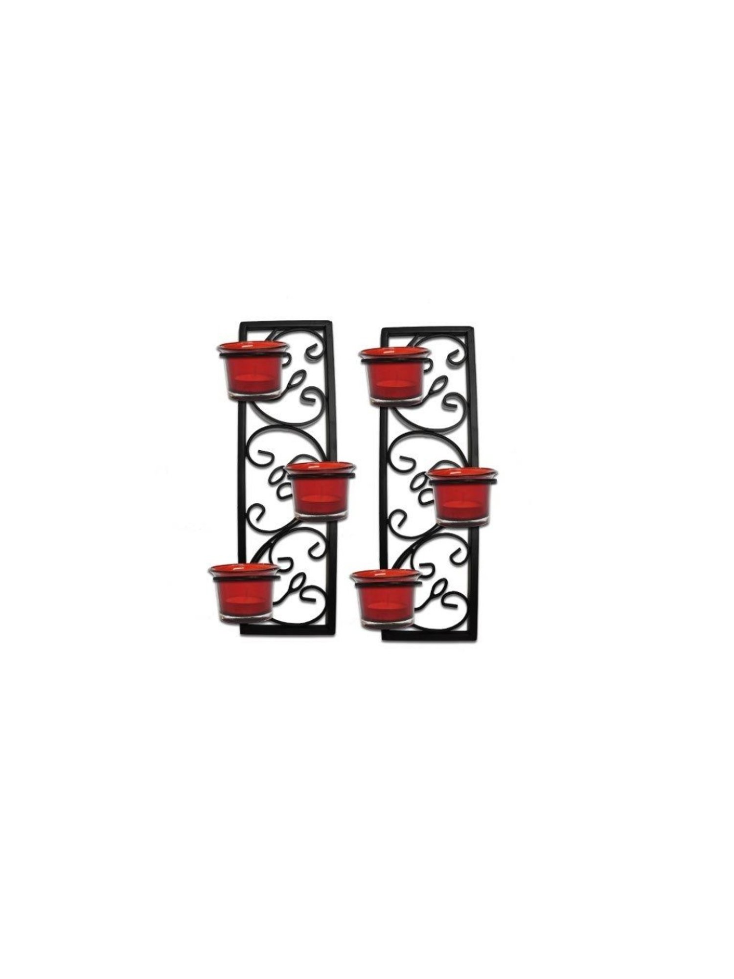 HOSLEY Black Metal Wall Hanging Tealight Candle Holder with Tealight Candles - Set of 2