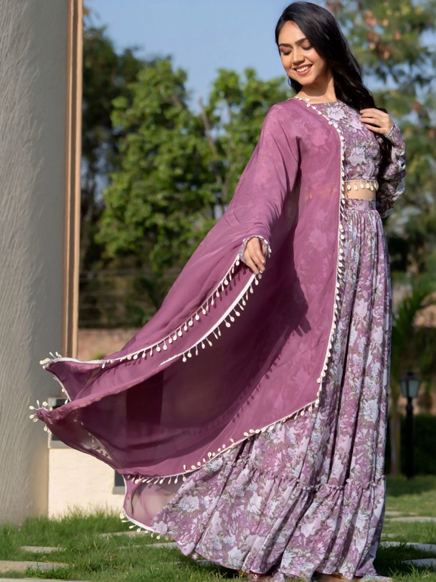 HOUSE OF JAMOTI Purple Printed Lehenga Choli Set With Dupatta