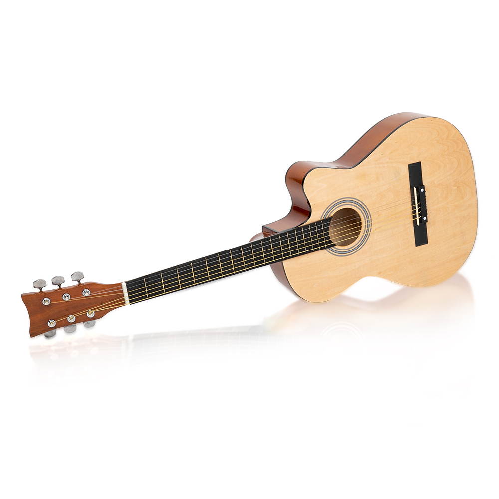 38 inch Spruce Front Cutaway Folk Guitar with Bag & Board &Belt & Liquid Crystal Tuner & Strings Set Burlywood