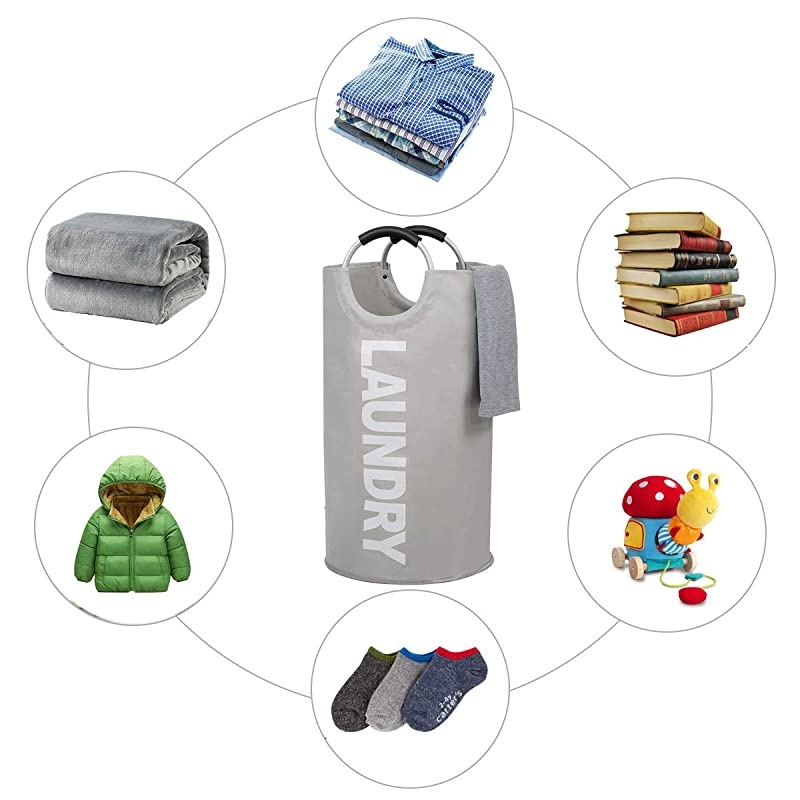 Laundry Basket 1 Pack 82L Large Fabric Laundry Hamper Bag Collapsible Portable Foldable Clothes Bag Organization Waterproof Durable Handles For Bathroom Kids Room Grey