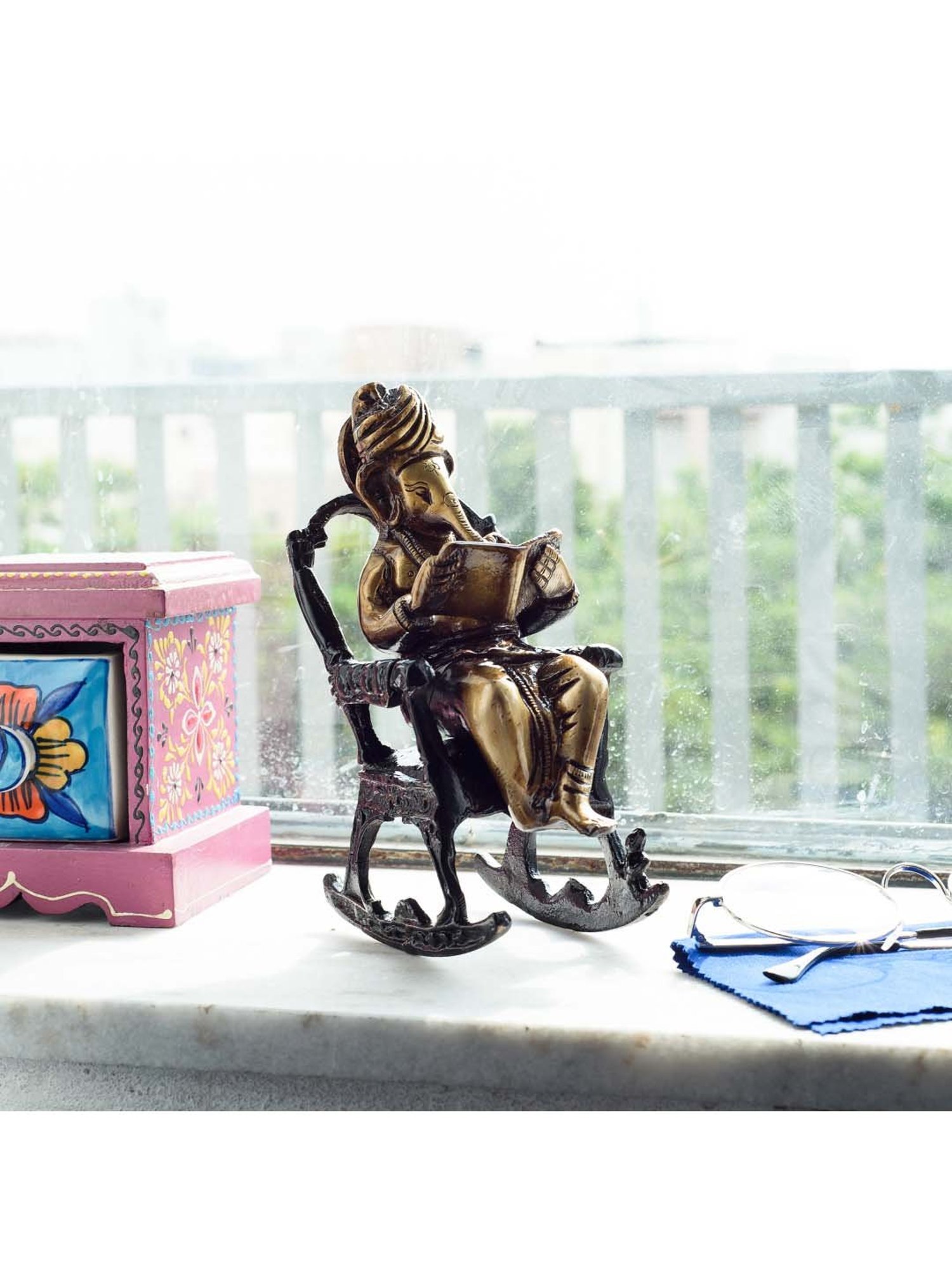 eCraftIndia Brass Lord Ganesha on Rocking Chair Antique Showpiece