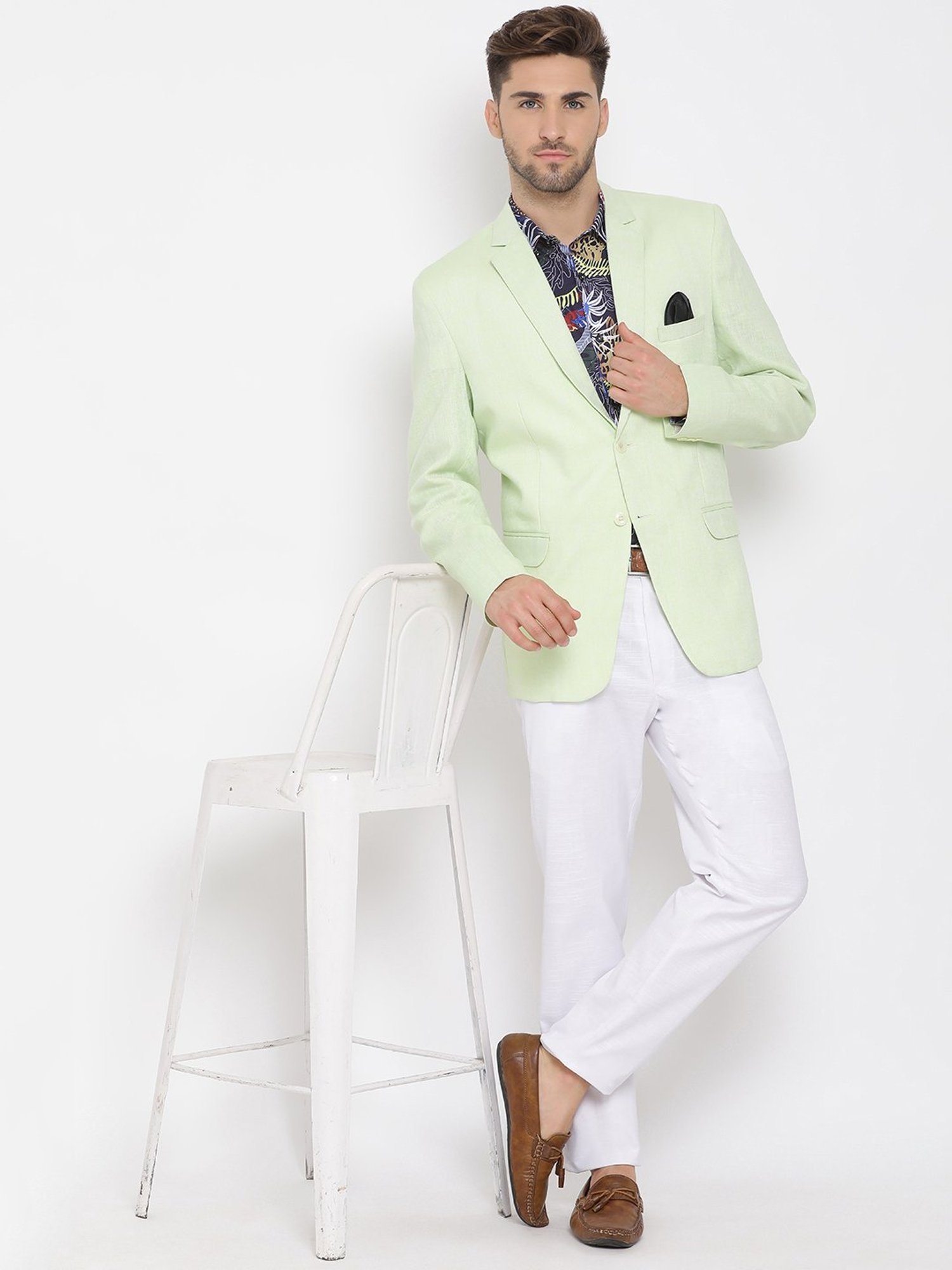 Hangup Plus Lime Green & White Regular Fit Three Piece Suit