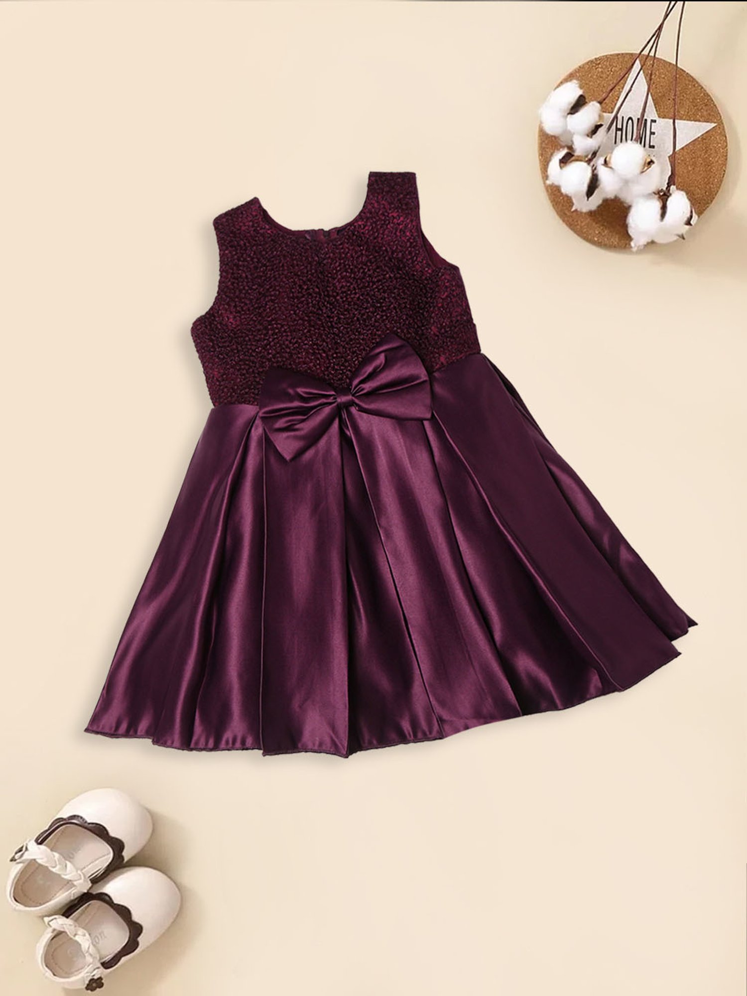 Mee Mee Kids Wine Self Design Dress