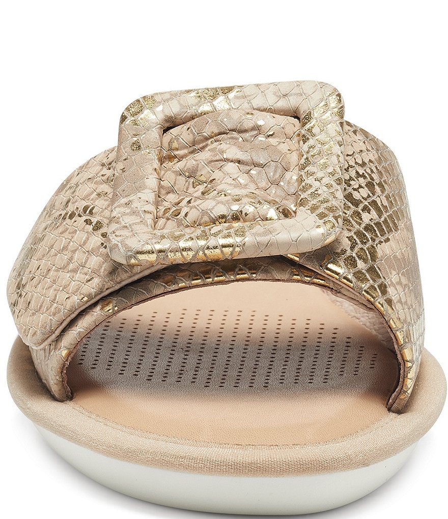 CC Corso Como Bahlia Metallic Snake Leather Buckle Slide Sandals