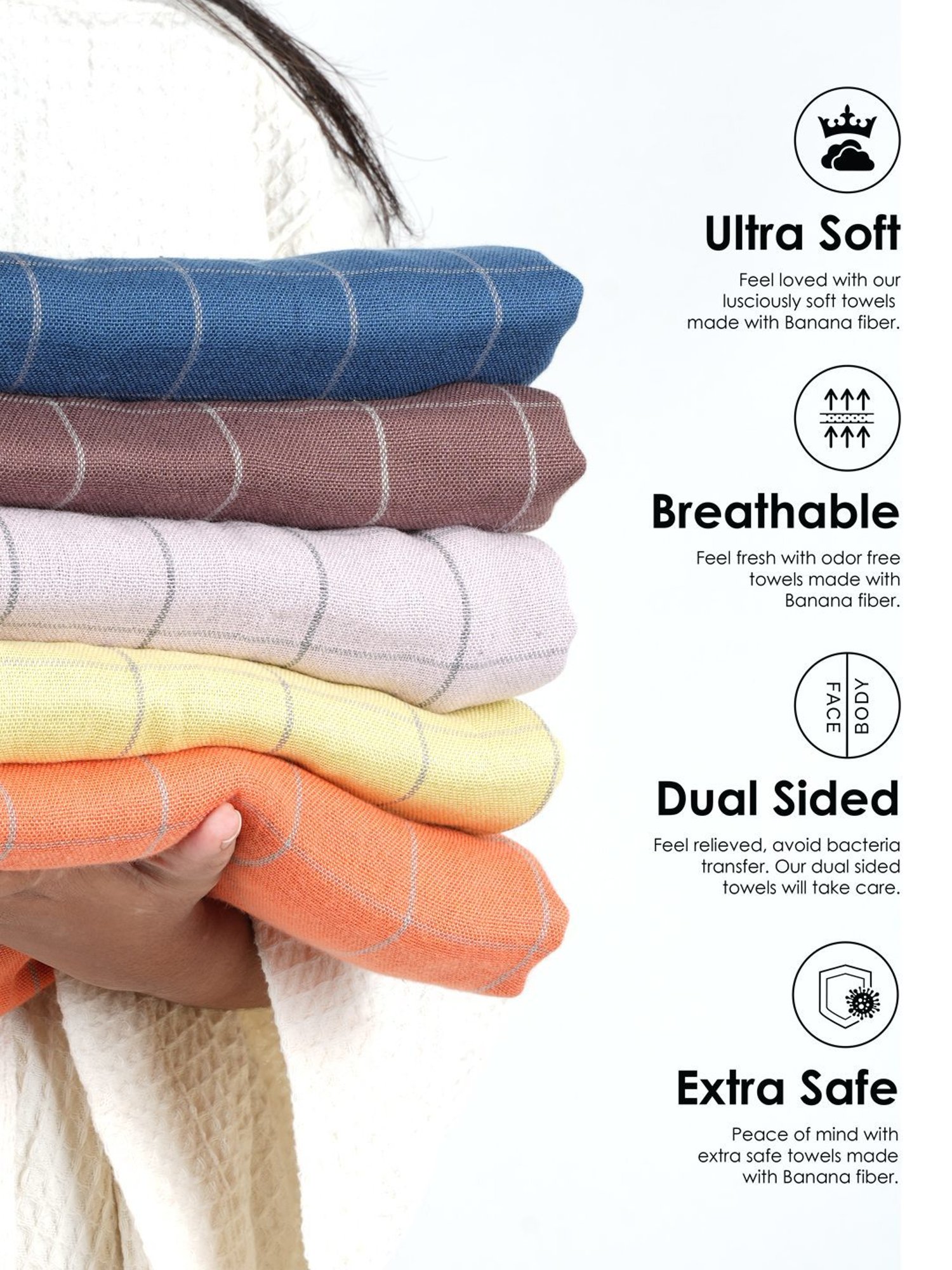 Doctor Towels Banana Double Cloth Checks Orange 380 GSM Viscose Bath Towel