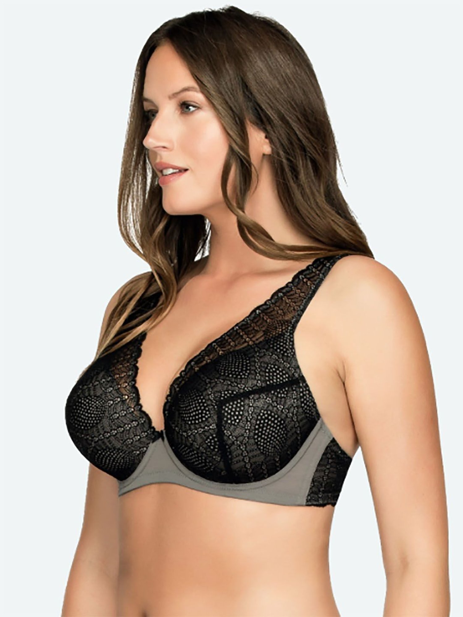 PARFAIT Black & Grey Under Wired Padded Plunge Bra