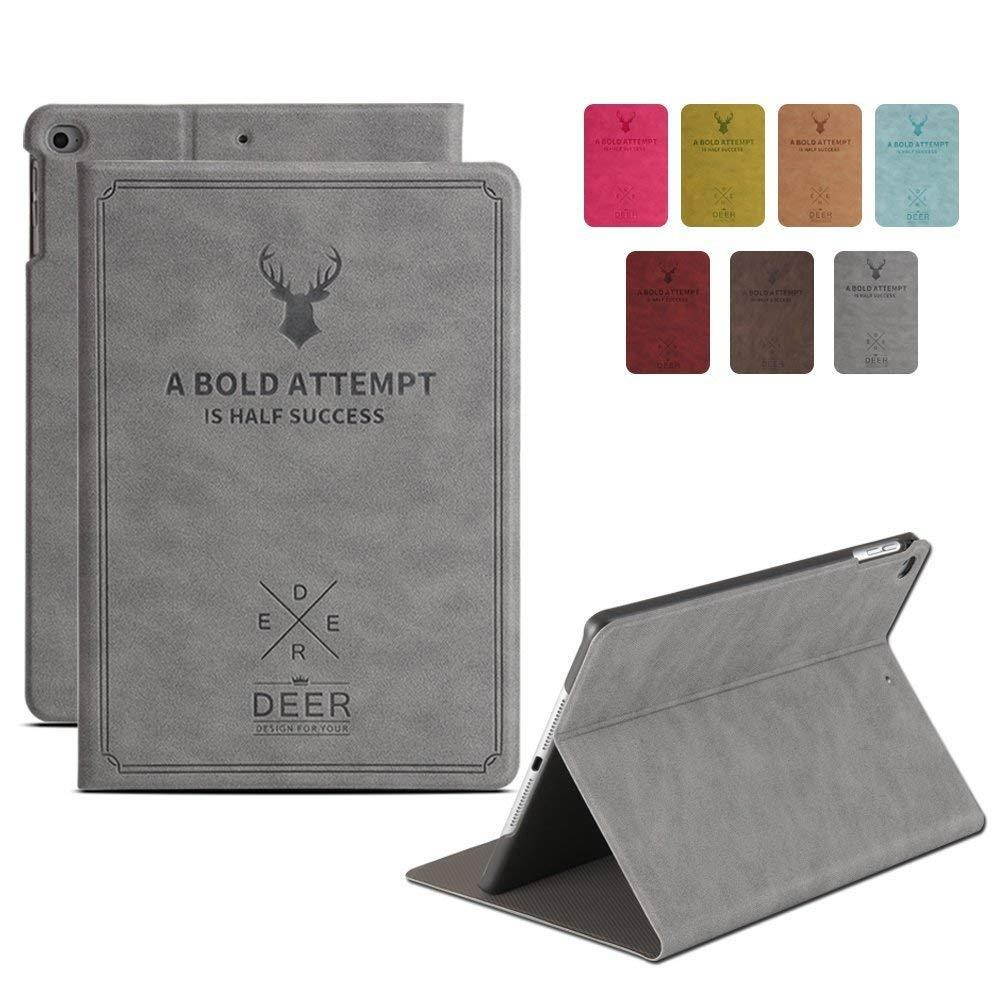 DuraSafe Case for iPad 4 / iPad 3 / iPad 2 - 9.7 Inch Case( A1458 / A1459 / A1460 / A1403 / A1416 / A1430 / A1395 / A1396 / A1397 ) Slim Fit Folio Smart Shell [ Auto Sleep/Wake ][ Deer Pattern- Gray ]