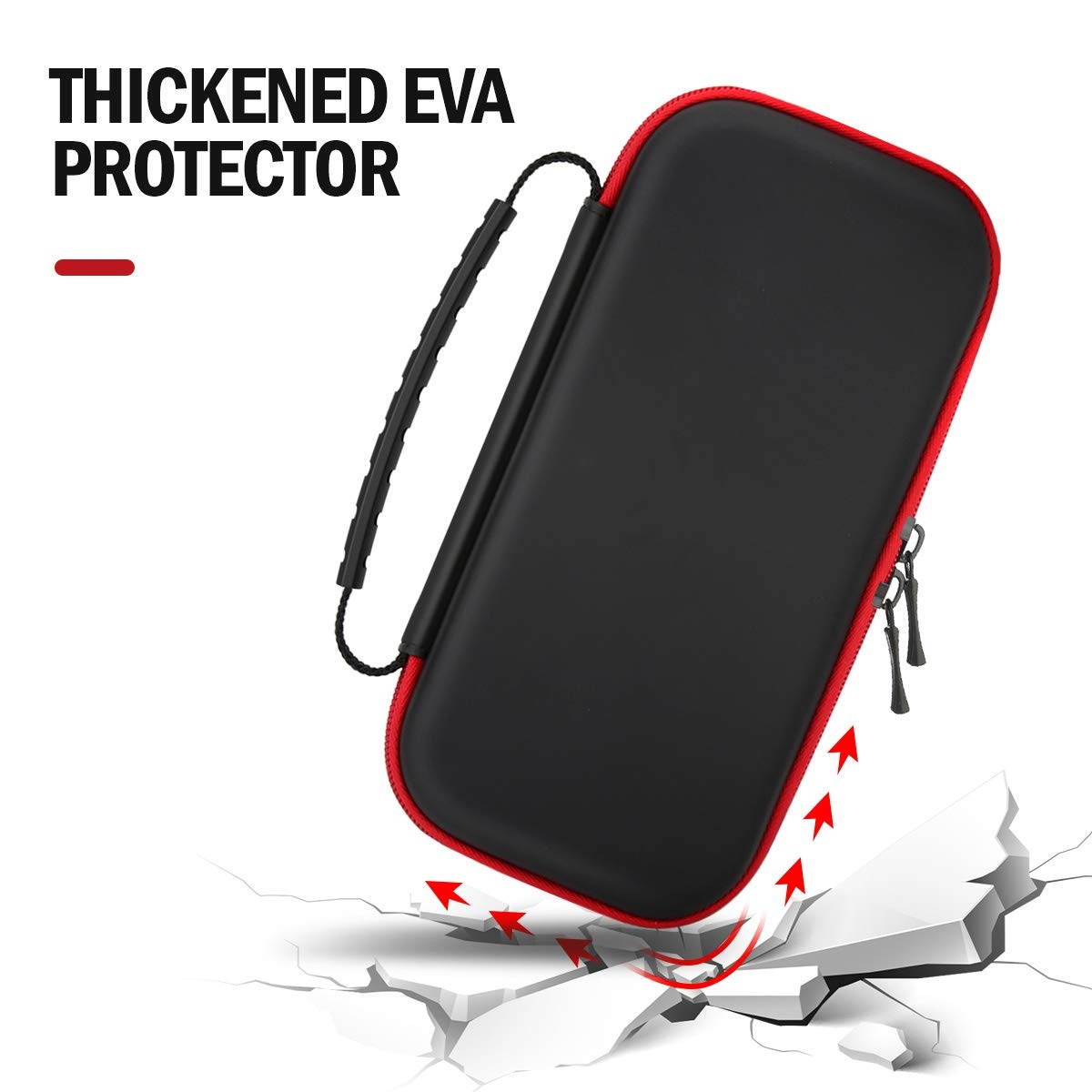 MoKo Carrying Case for Nintendo Switch Lite, Travel Case Hard Shell EVA Tough Storage Bag Holder for Nintendo Switch Lite Console, Accessories & Game Cards - Black & Red