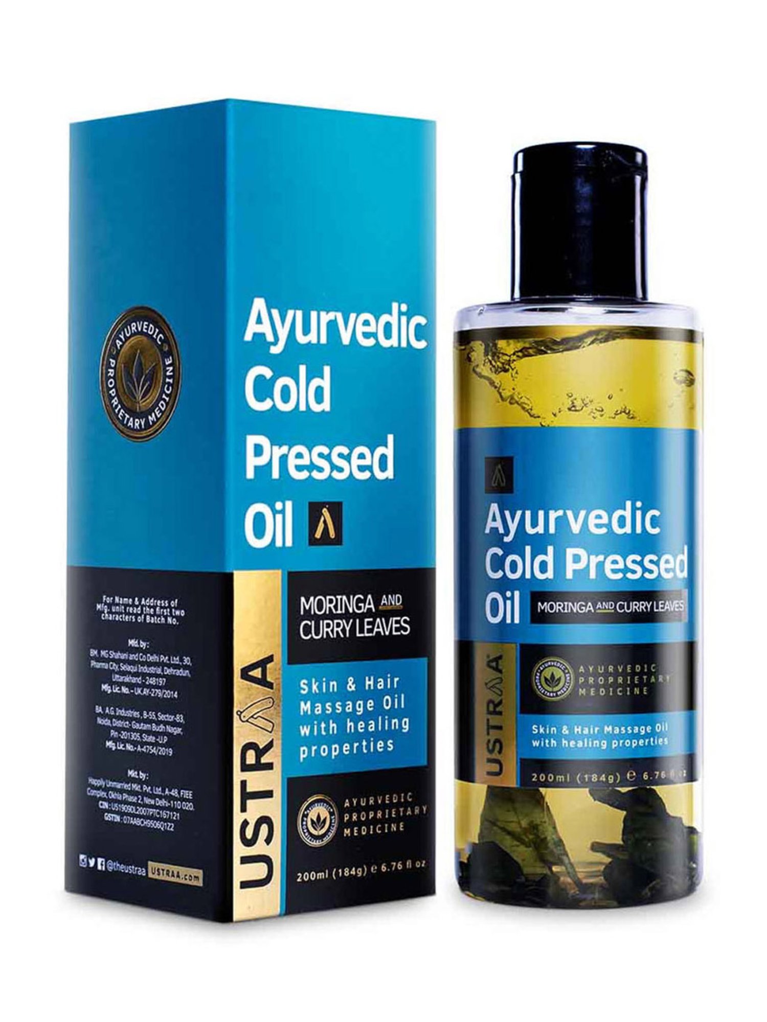 Ustraa Ayurvedic Cold Pressed Oil - 200 ml & Beard Growth Oil Advanced - 60 ml