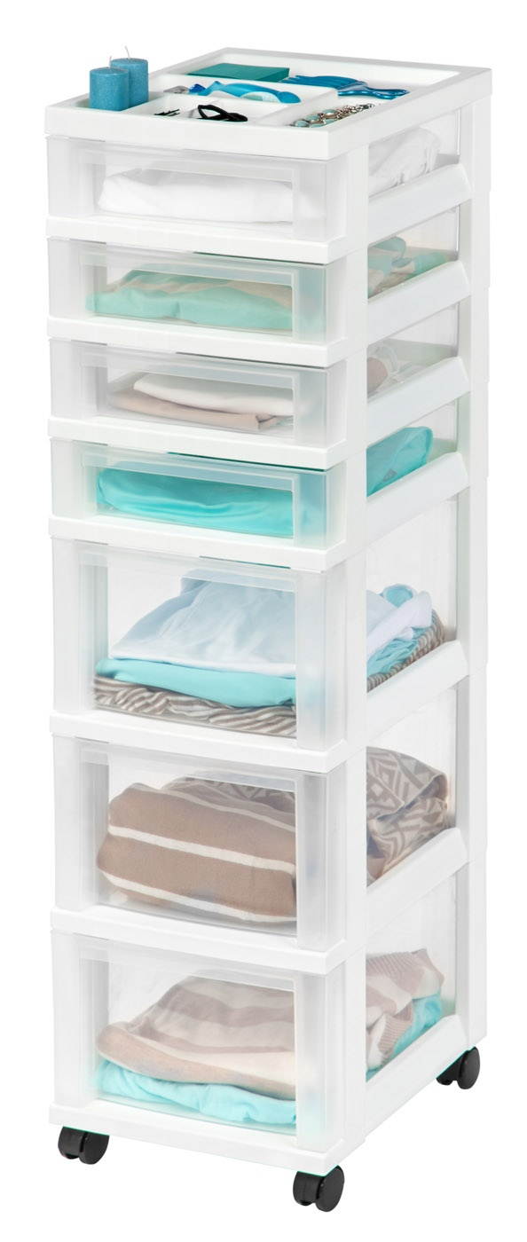 IRIS 7-Drawer Storage Cart with Organizer Top, 1 Pack, White