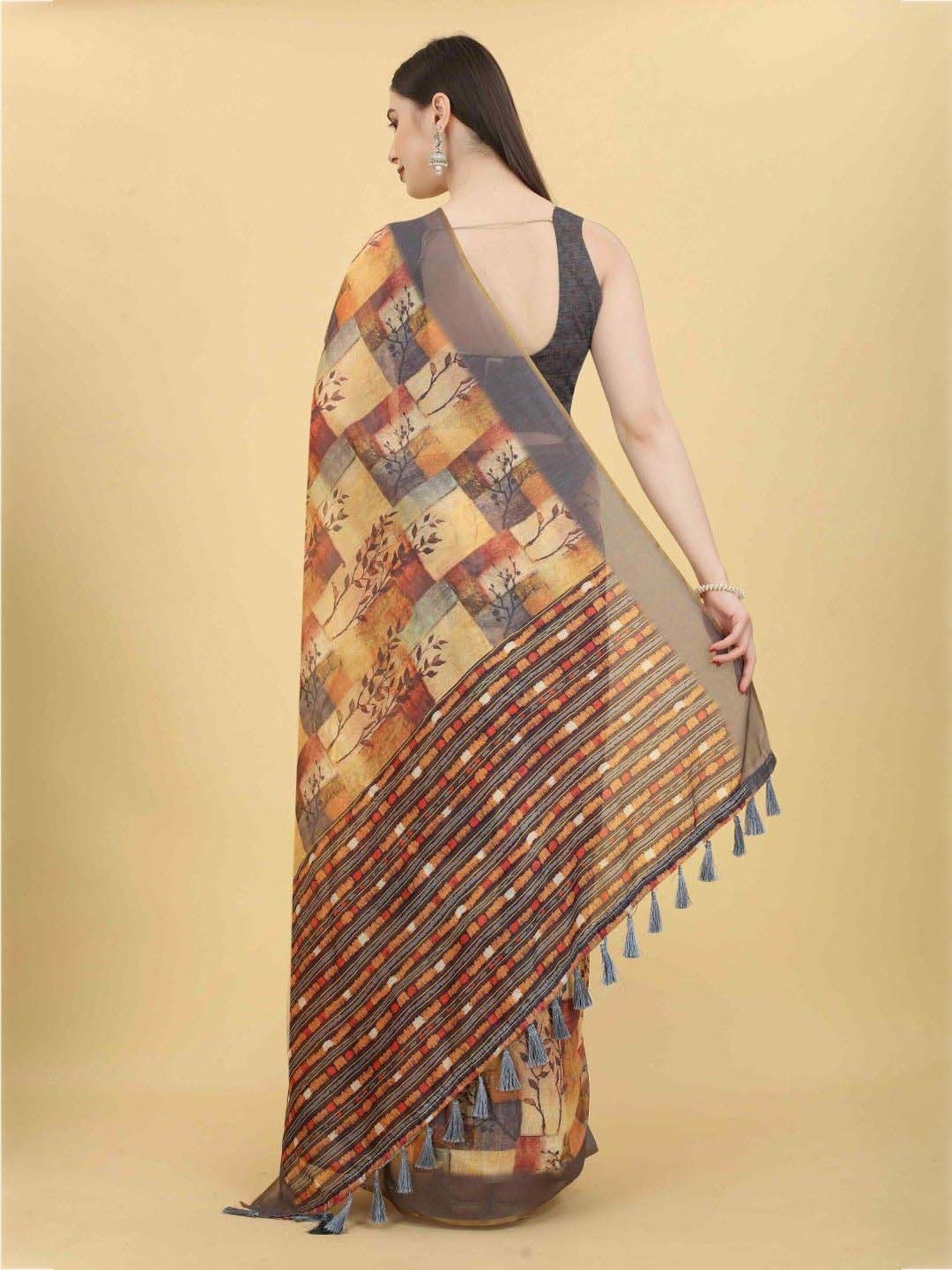 Silk Land Multicolored Printed Saree With Unstitched Blouse