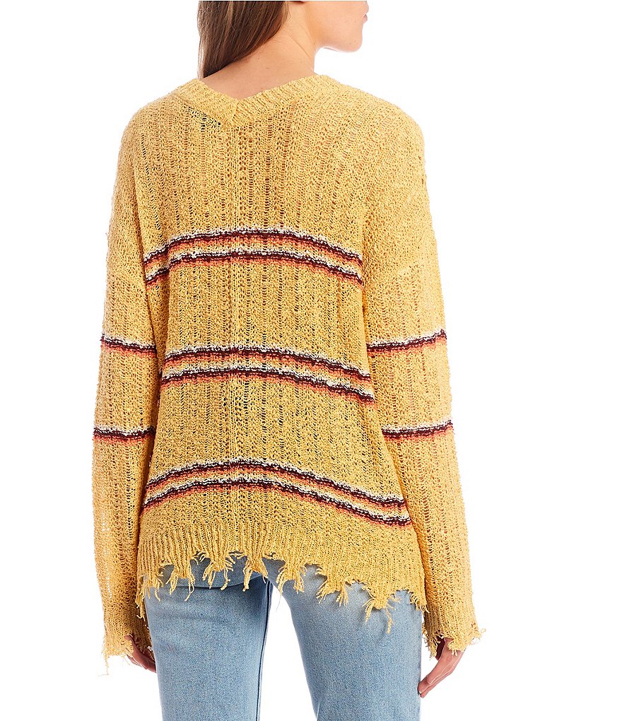 Say What Distressed Stripe Lightweight Sweater