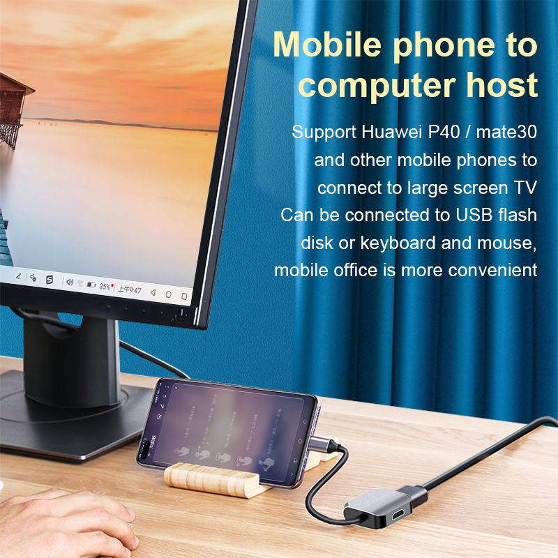 Type-C to HDMI+VGA Converter Type-C Hub Docking Station 4K Laptop Adapter Cable HDMI 4K@30HZ,VGA 1080P@60Hz for Laptop Mobile Phone