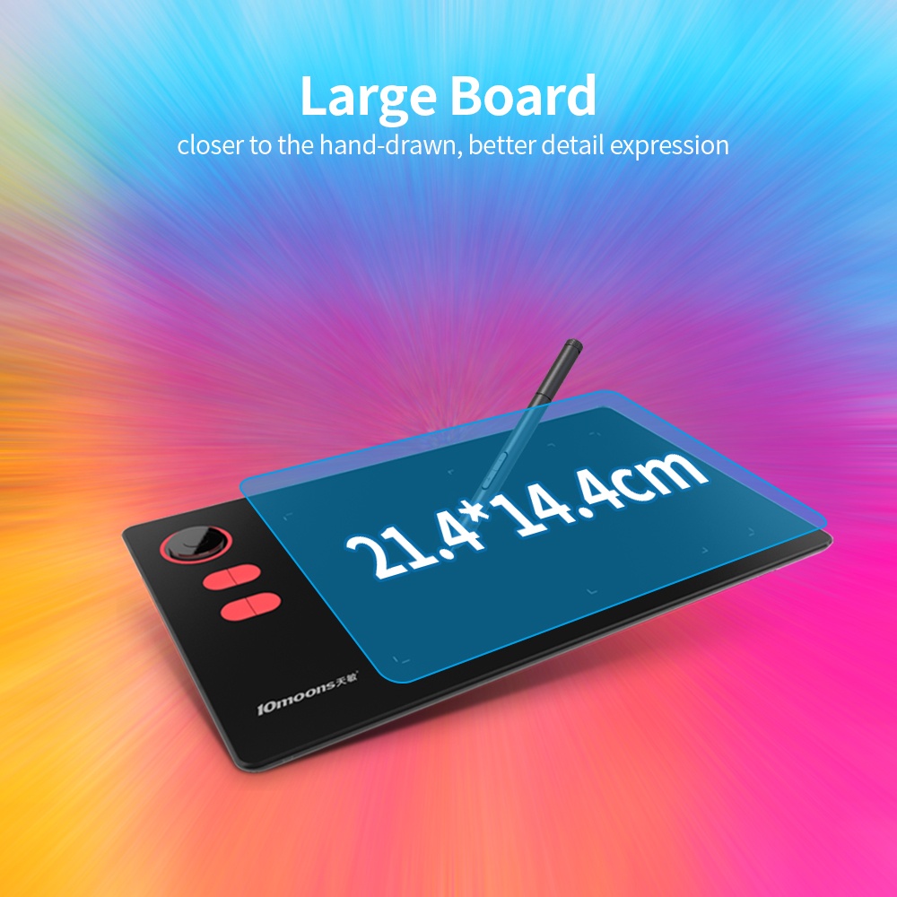 10moons G20 Graphic Tablet 21.4*14.4cm Large Board Exclusive Phone Painting Area with 8192 Levels Pressure Passive Pen 5080 LPI