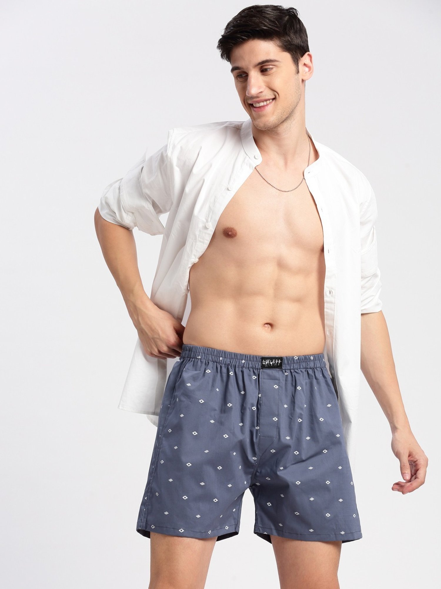 Showoff Grey Cotton Slim Fit Printed Boxers