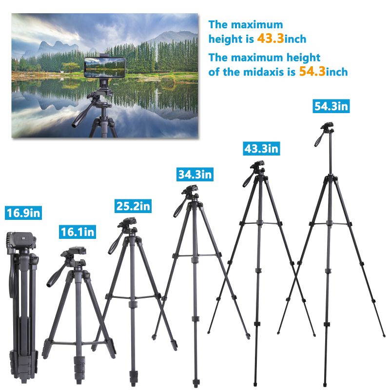 Greatlizard Professional Tripod Extendable Travel Lightweight Stand With Phone Holder For Camera Gopro Smartphone Live Broadcast