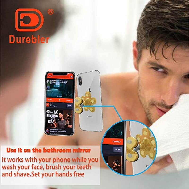 Phone StandDoubleSided Phone Stand with 360&deg; RotatingMultiFunctional DesktopMirrorGlass Phone Holder for Cell Phone Tablet5 Soft Silicone Suckers Protecting Your Phones Gold