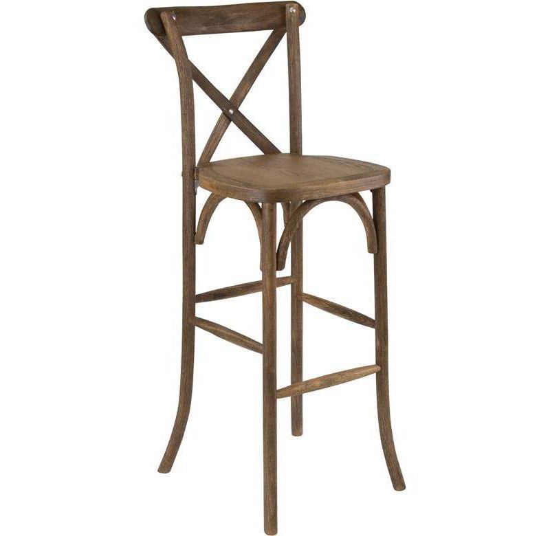 Hercules Series Wood Cross Back Barstool Dark Antique - Riverstone Furniture Collection