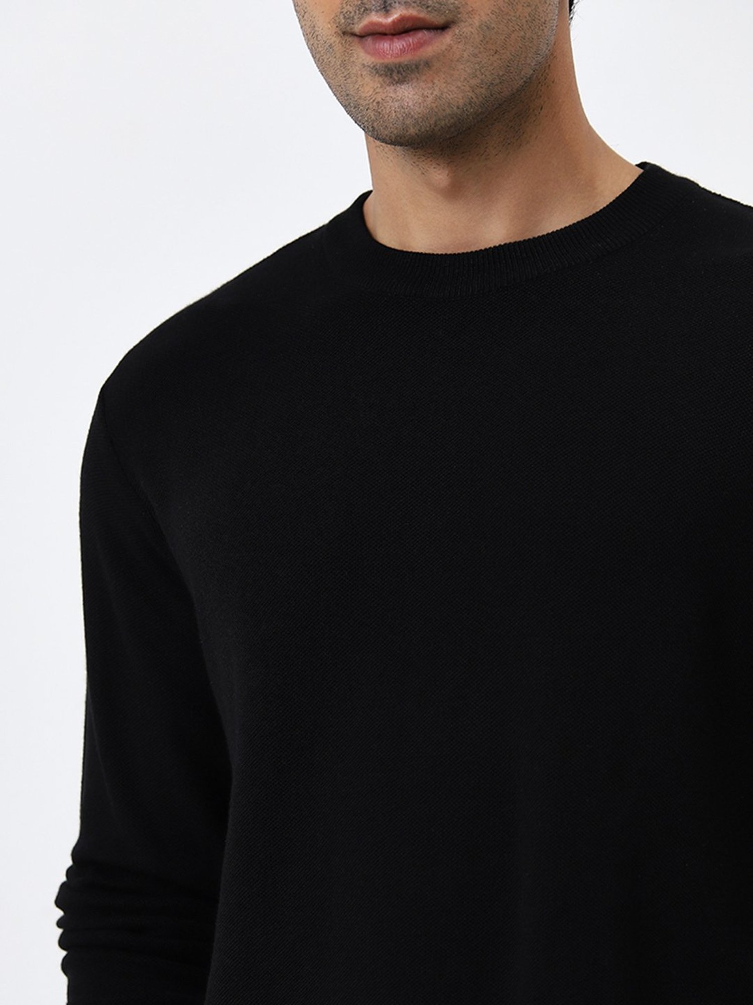 WES Formals by Westside Black Textured Slim Fit Sweater