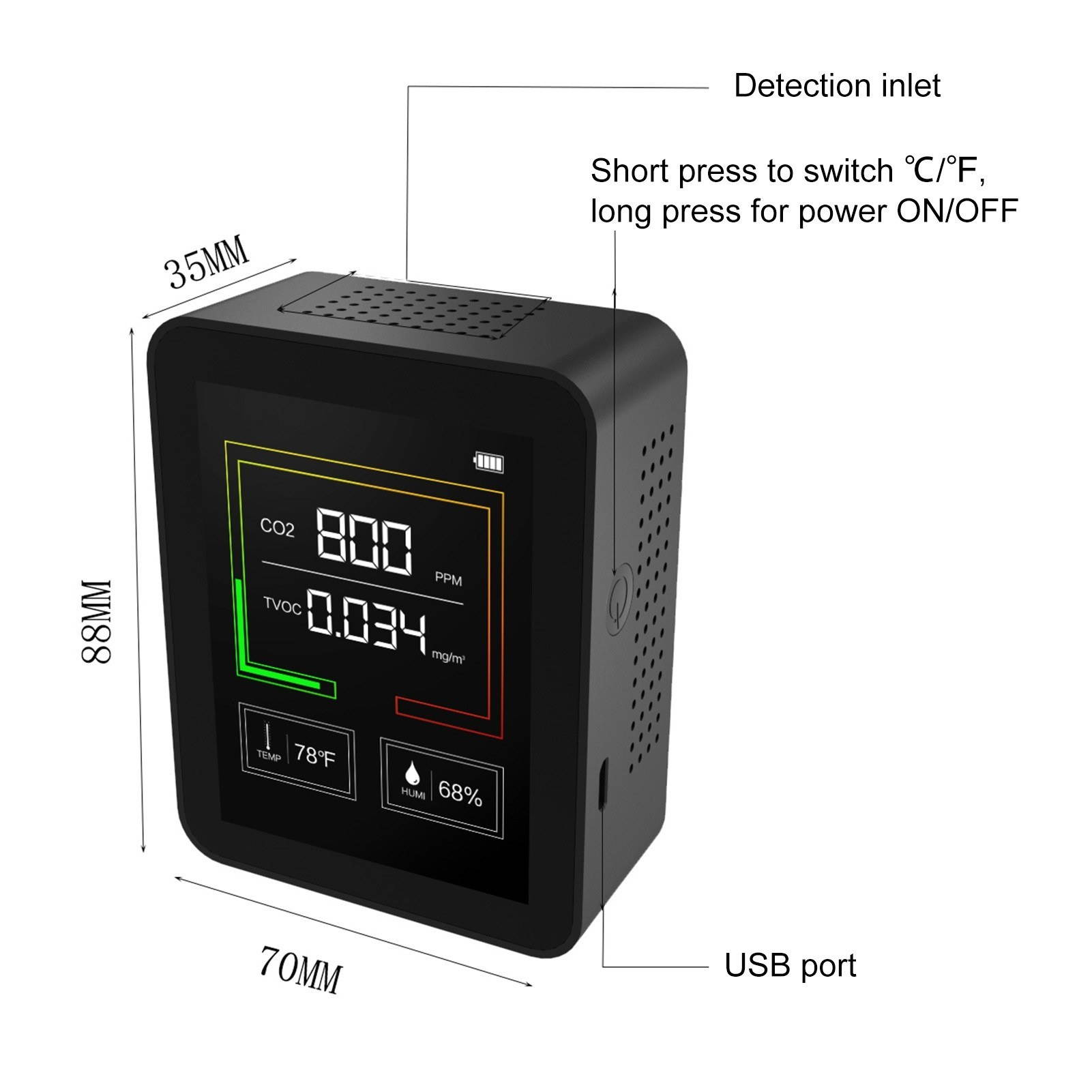 Digital CO2 Detector Air Analyzer for CO2/TVOC Accurate Tester Kit for Home Office Real Time Data