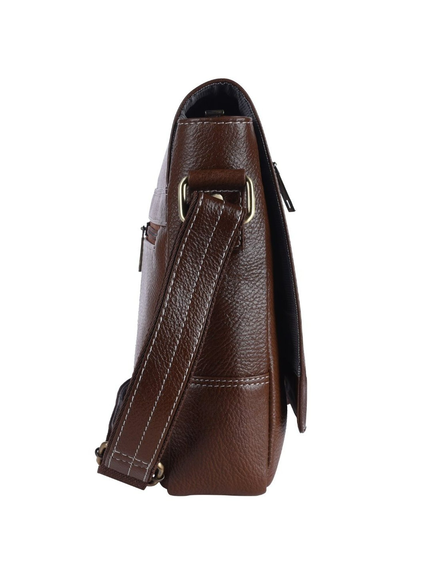 HiLEDER Brown Textured Medium Leather 9 inch Cross Body Bag