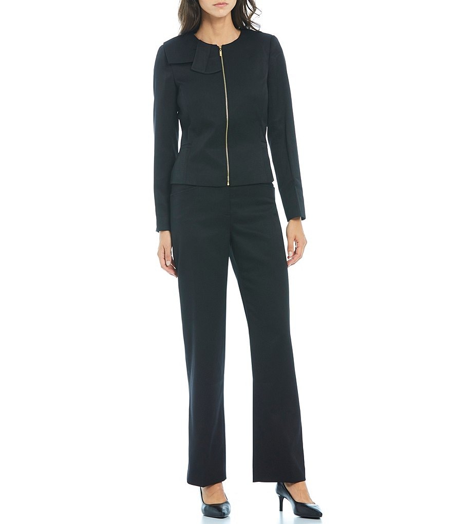 Tahari ASL Twill Zip Front Bow Jacket