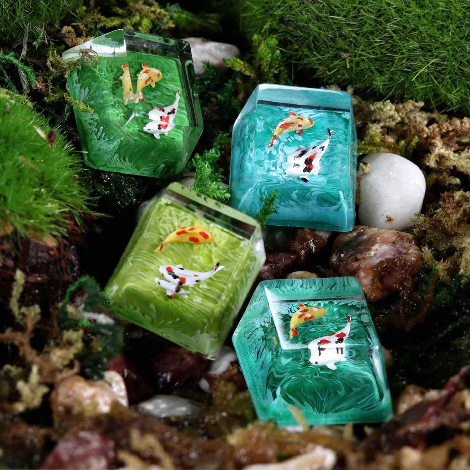 Home-organizer Tech Carps Resin Keycap OEM/R4 Height Suitable for MX Switch, Delicate Hand Engraved Resin Key Caps for Mechanical Keyboards (Dark Blue)