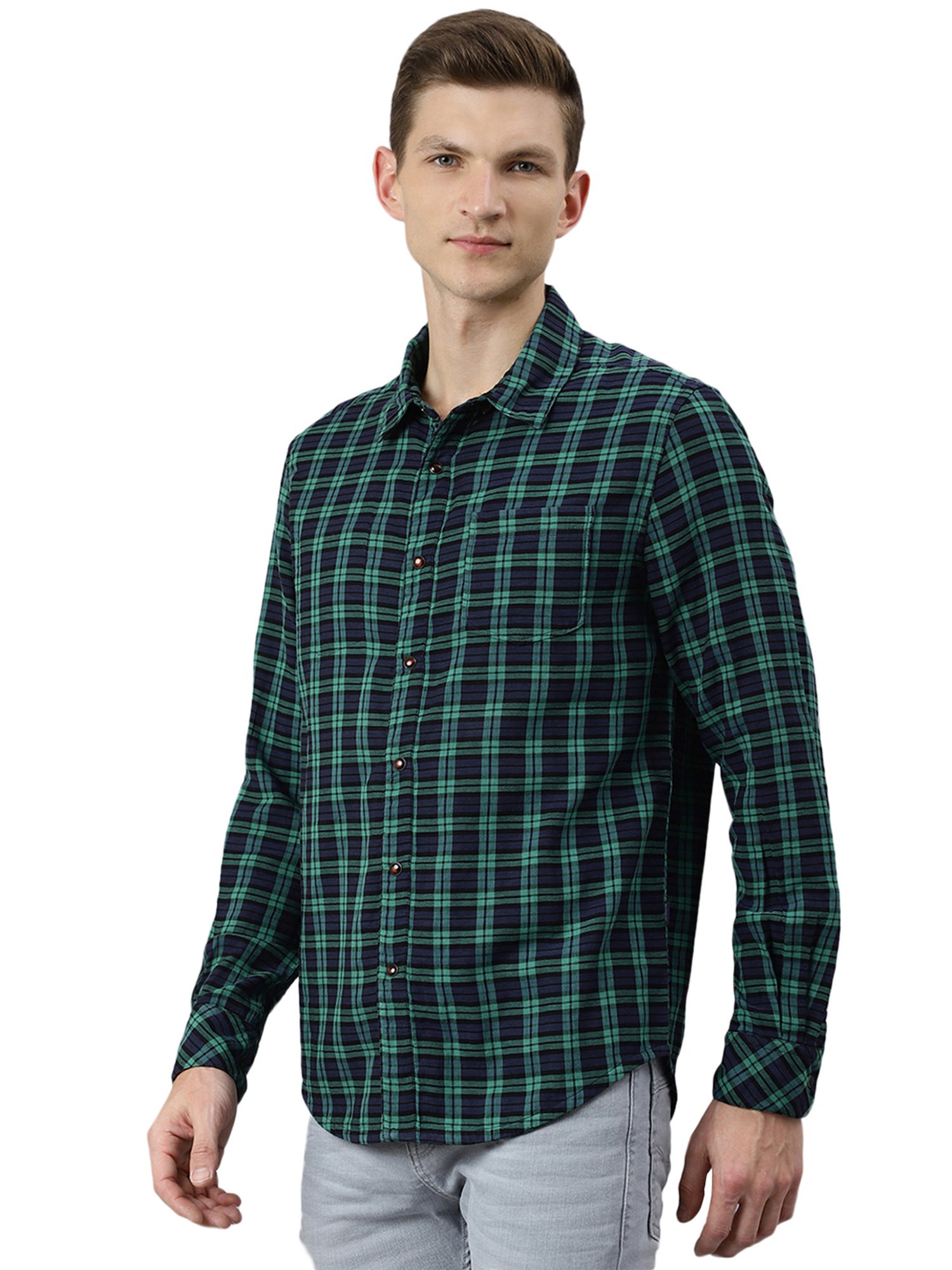 Woodland Navy & Green Regular Fit Check Reversible Shirt