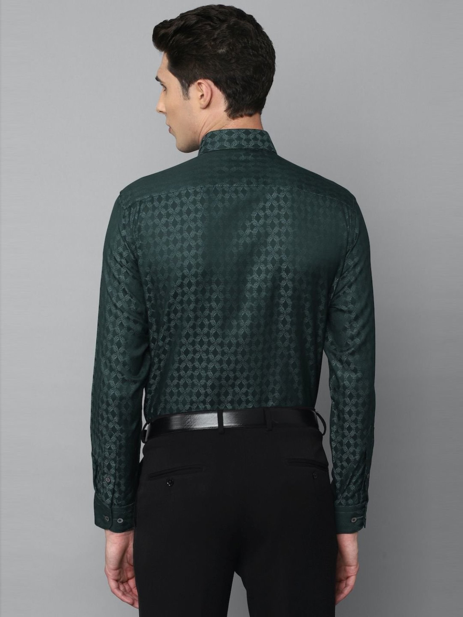 Luxure By Louis Philippe Green Regular Fit Printed Shirt