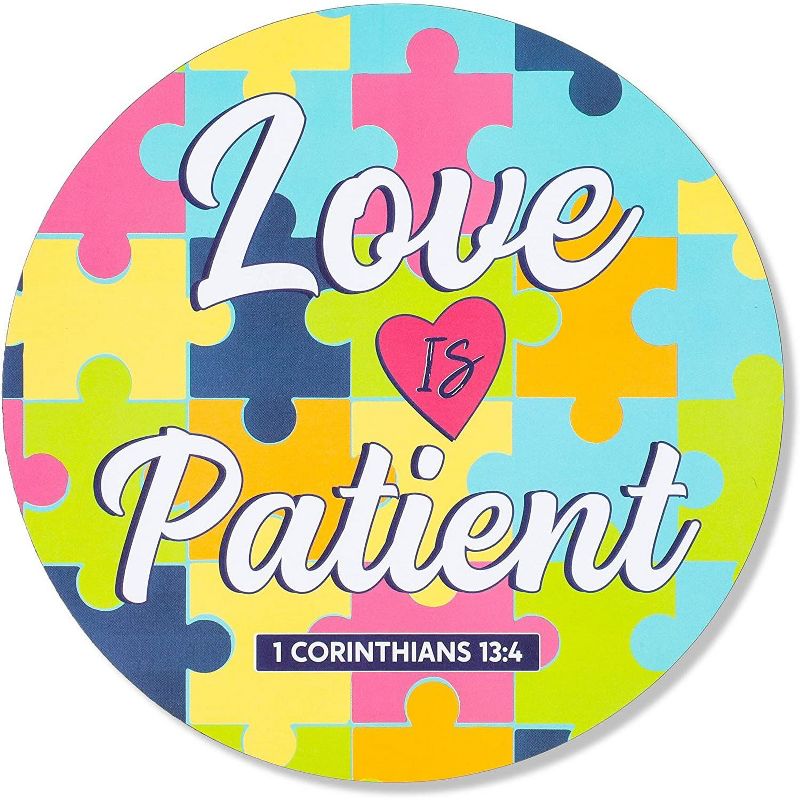 3-Pack Car Bumper Magnet for Autism Awareness, Love is Patient (5.5" Diameter, Corinthians 13:4)