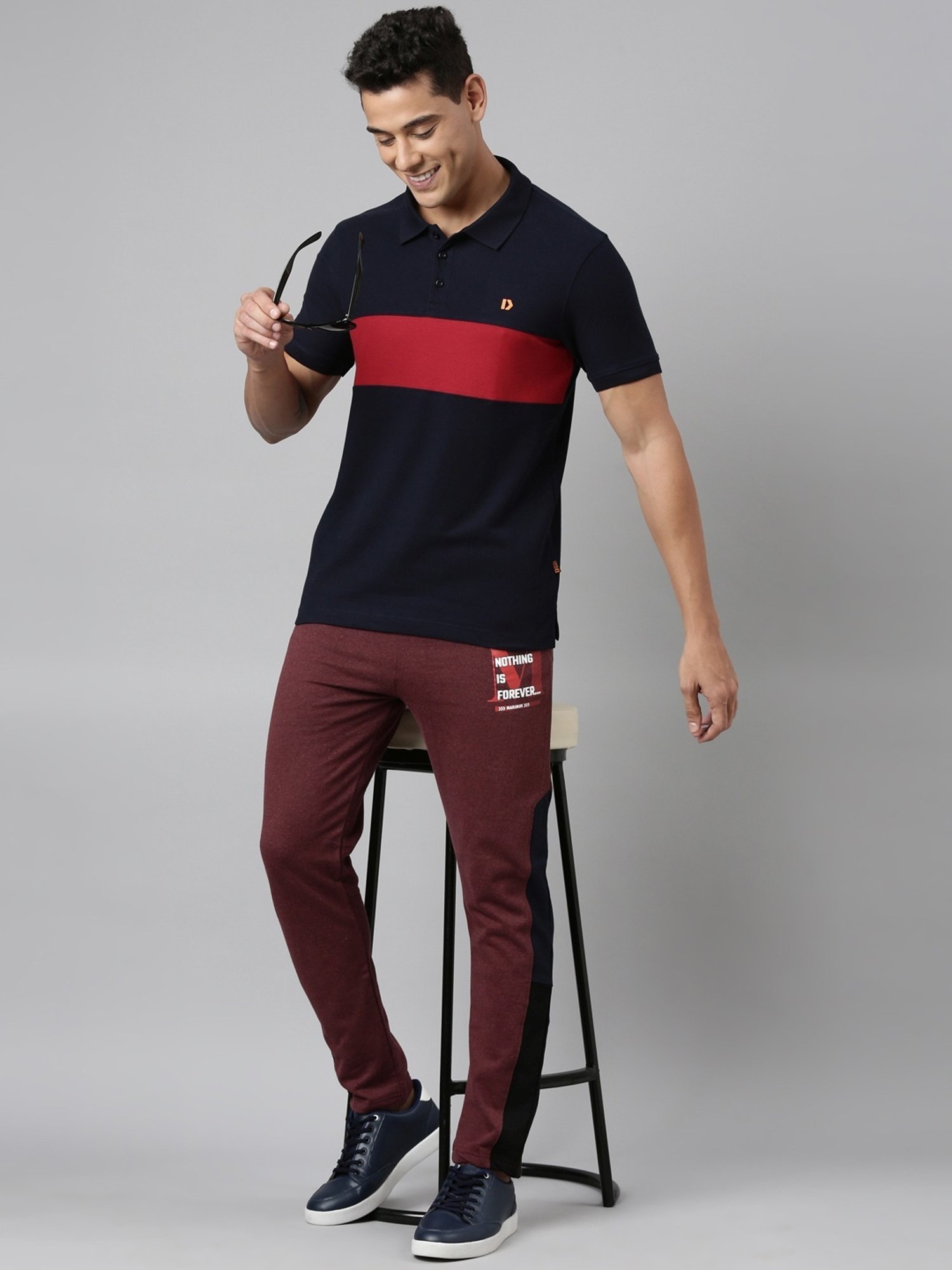 Dixcy Scott Maximus Blue Cotton Regular Fit Colour Block Polo T-Shirt