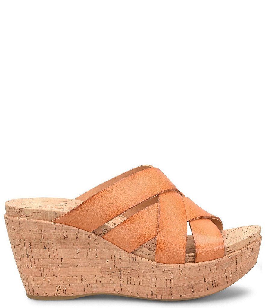 Kork-Ease Aria Woven Leather Cork Wedge Slide Sandals