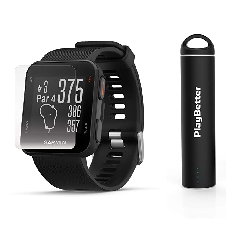 Garmin Approach S10 Black Golf GPS Watch Power Bundle | Includes HD Screen Protectors  Portable Charger | 40000 PreLoaded Worldwide Courses Simple Golf GPS Watch
