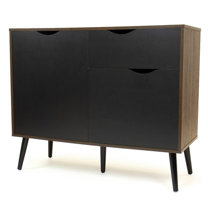 39" Seine Dining Buffet Table with Storage and Adjustable Shelving Dark Wood/Black - Humble Crew