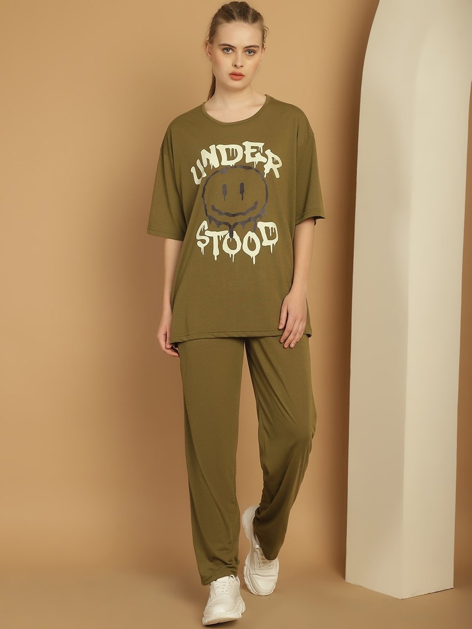 Vimal Jonney Olive Green Cotton Printed T-Shirt & Track Pants Set