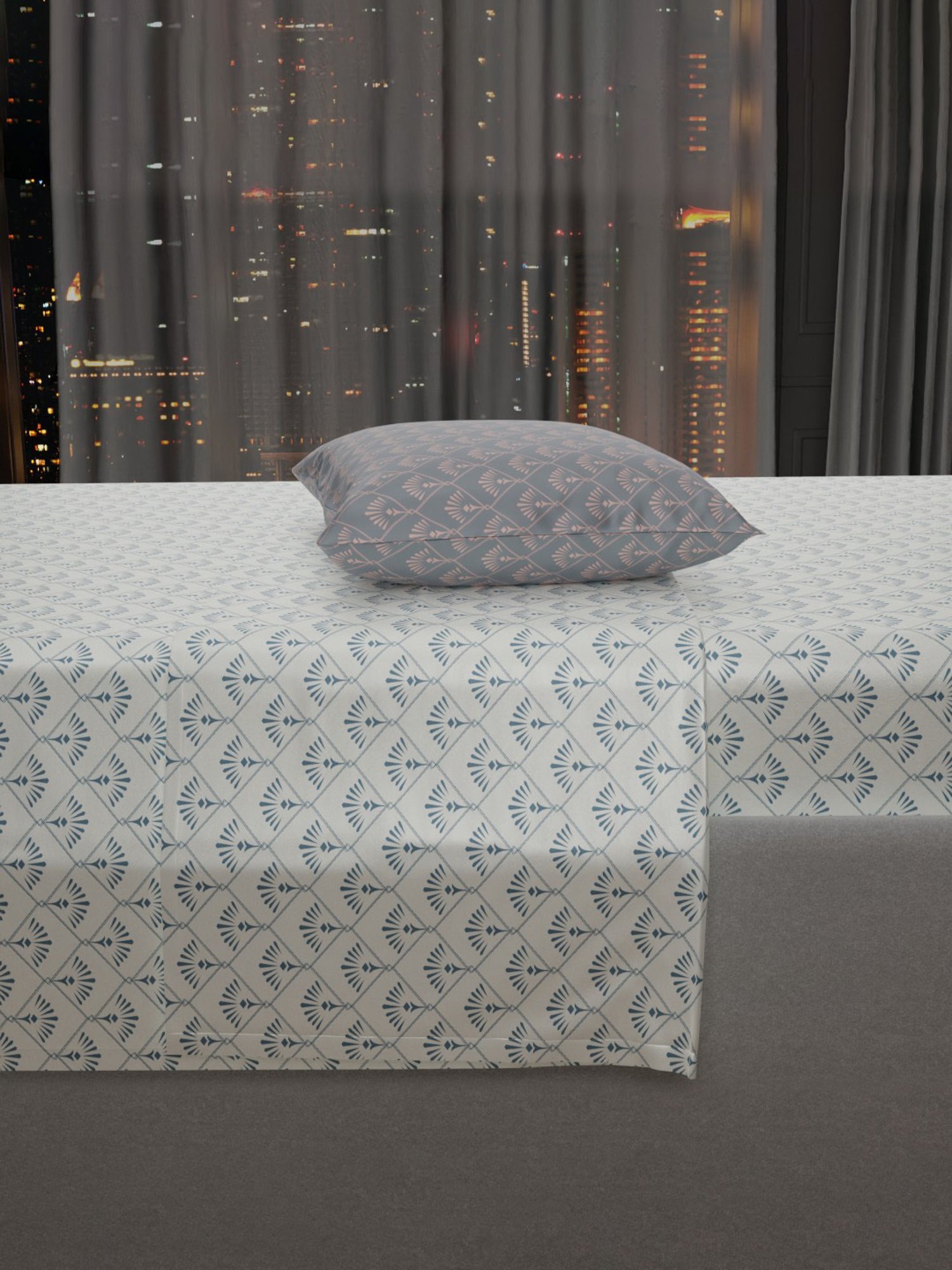 Stoa Paris Elegance Blue Polyester 300 TC Sateen Single Size Bed Sheet With 1 Pillow Cover