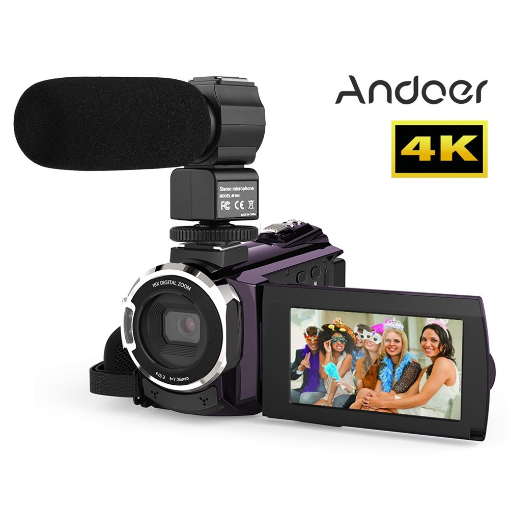 Andoer 4K 1080P 48MP WiFi Digital Video Camera Camcorder Recorder with 2pcs Rechargeable Batteries + External Microphone Novatek 96660 Chip 3inch Capacitive Touchscreen IR Infrared Night Sight