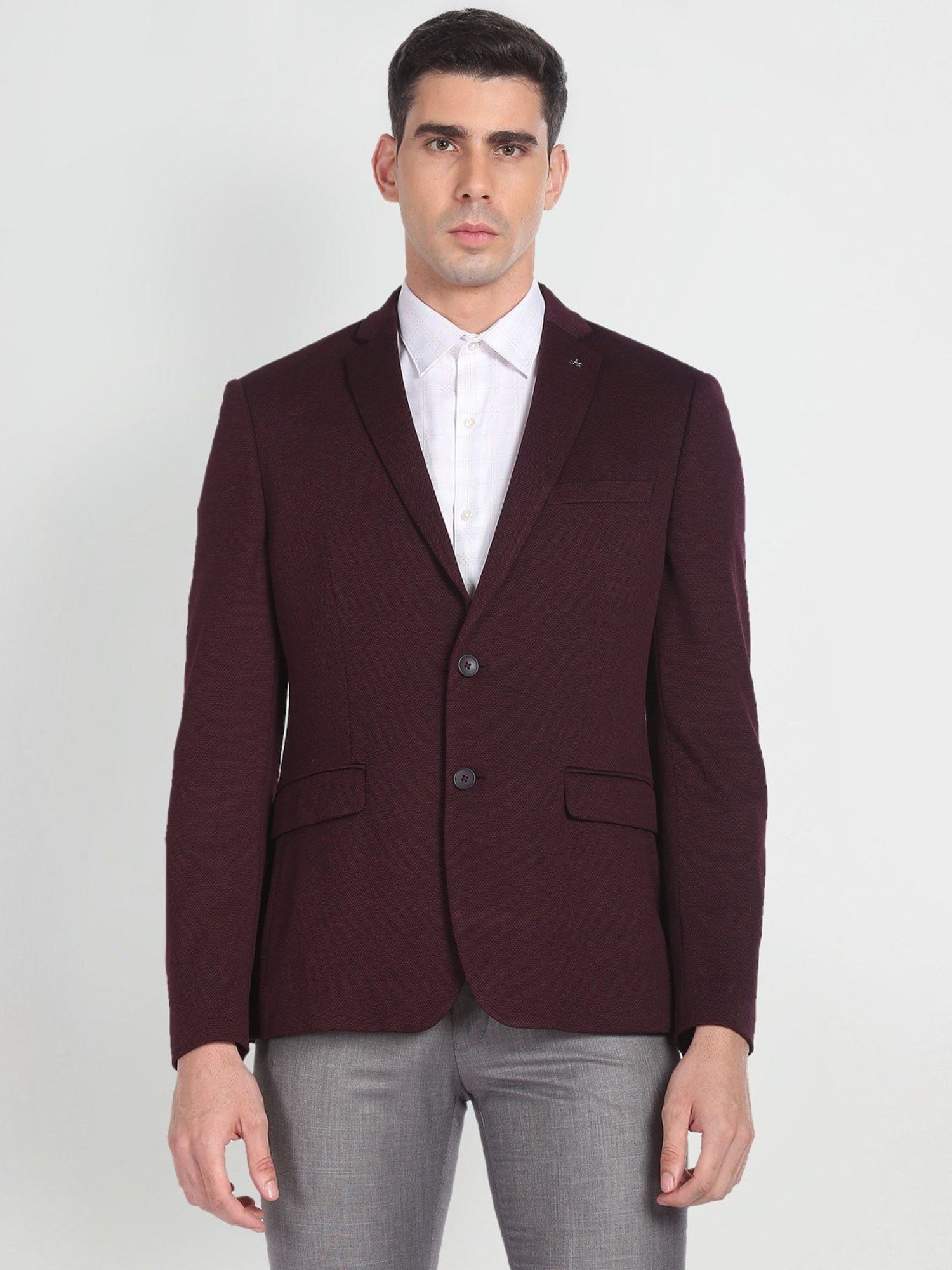 Arrow Red Slim Fit Self Pattern Blazer