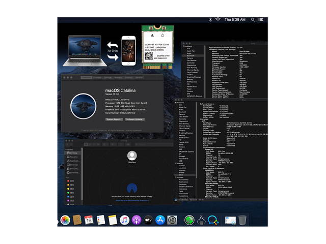 Plug & Play Hackintosh macOS M.2 NGFF BCM94360NG Wifi 802.11ac Bluetooth 4.0 Network Card Support Handoff & Airdrop & Continuity Wireless 2.4G/5Ghz 1200Mbps for PC Laptop Better BCM94352Z DW1560