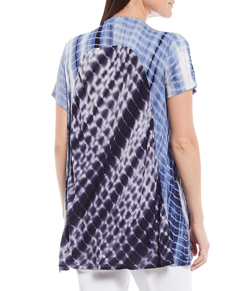 Tru Luxe Jeans Mixed Media Short Sleeve RoundNeck Tie Dye Tunic