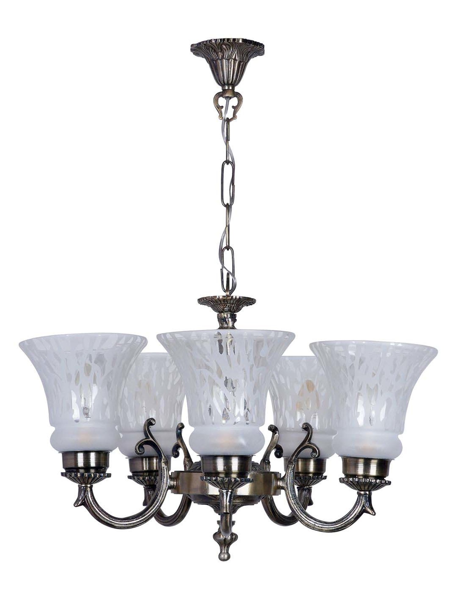 FOS LIGHTING White & Silver Aluminium 5-In-1 Chandelier With Glass Shade