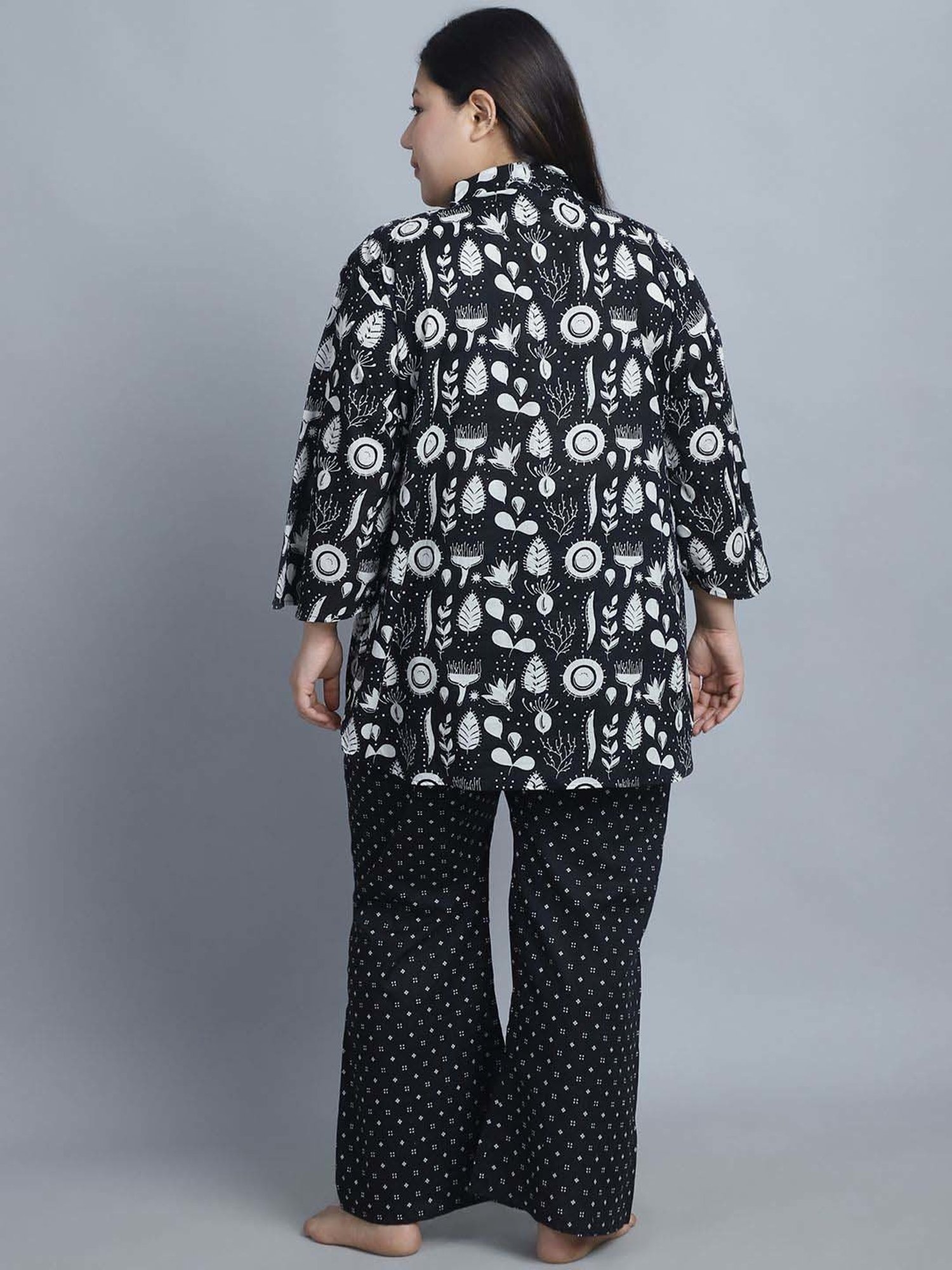 TAG 7 Black Cotton Printed Top Pyjamas Set