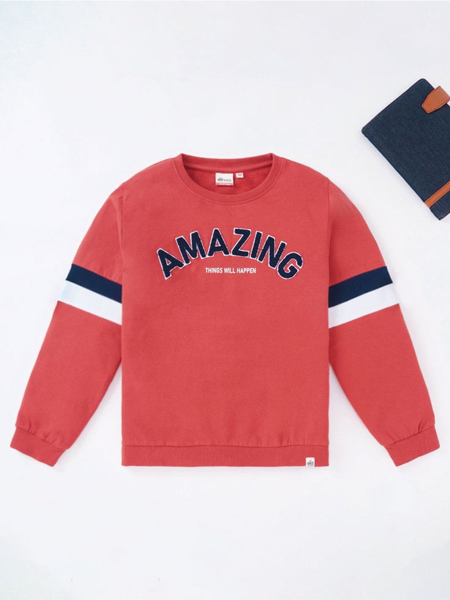 Edheads Kids Red Cotton Applique Full Sleeves Sweatshirt